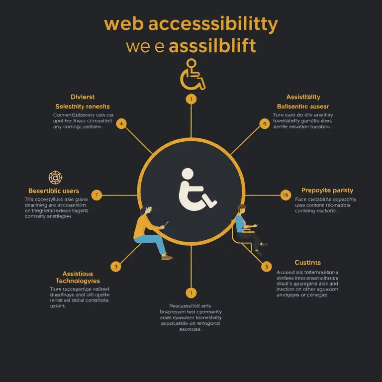 Infografika przedstawiająca zasady dostępności i technologie asystujące